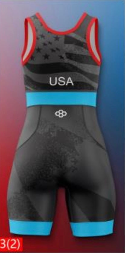 USA Black Blue Wrestling Singlet