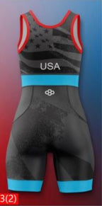 USA Black Blue Wrestling Singlet